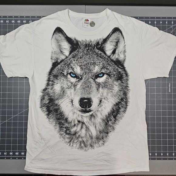 Fruit of the Loom Other - Y2K Wolf Tshirt Large Nature Biker Streetwear Big Face Retro 90s Spirit